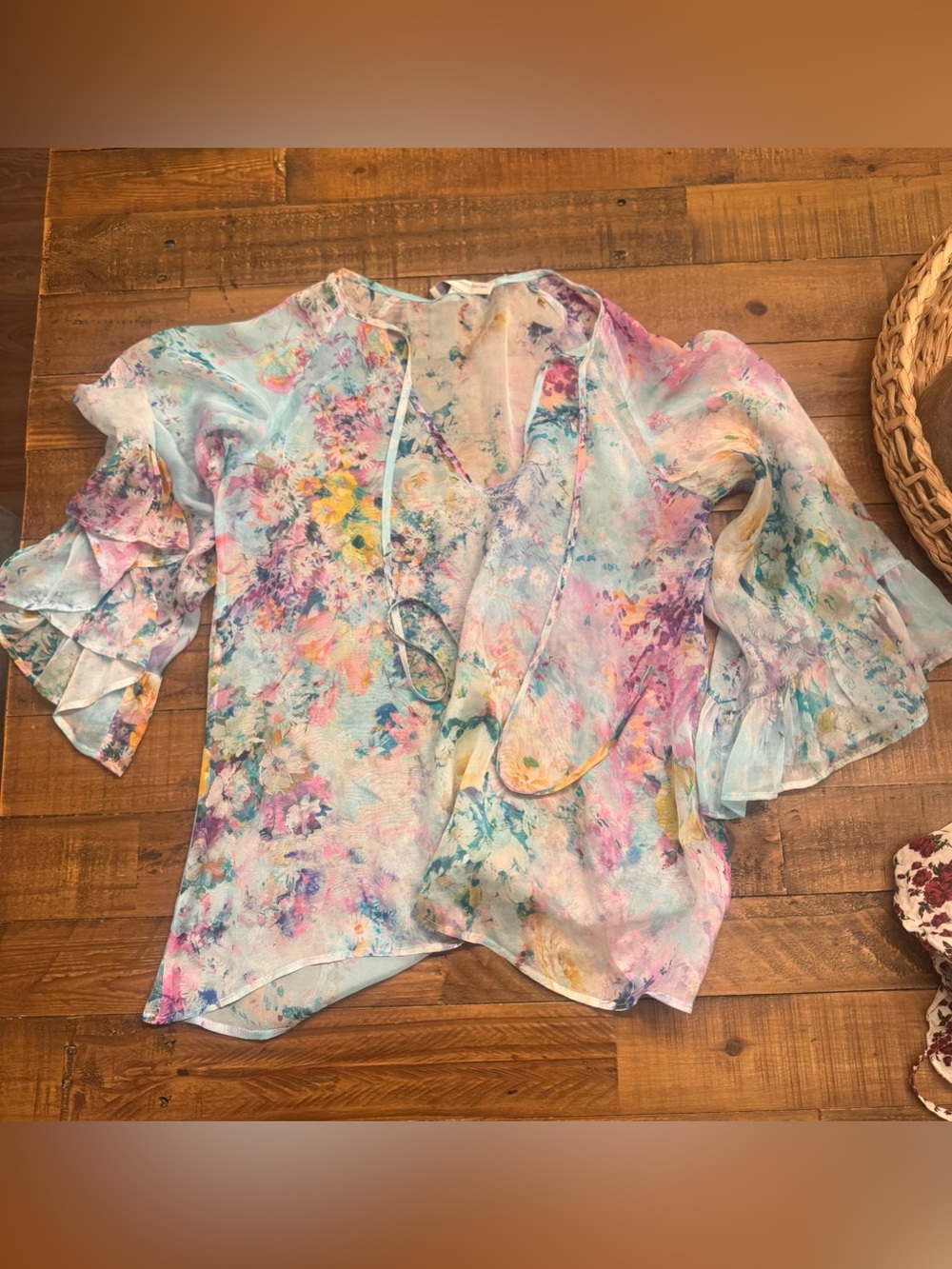 LAVENDER BROWN Chiffon Floral Blouse